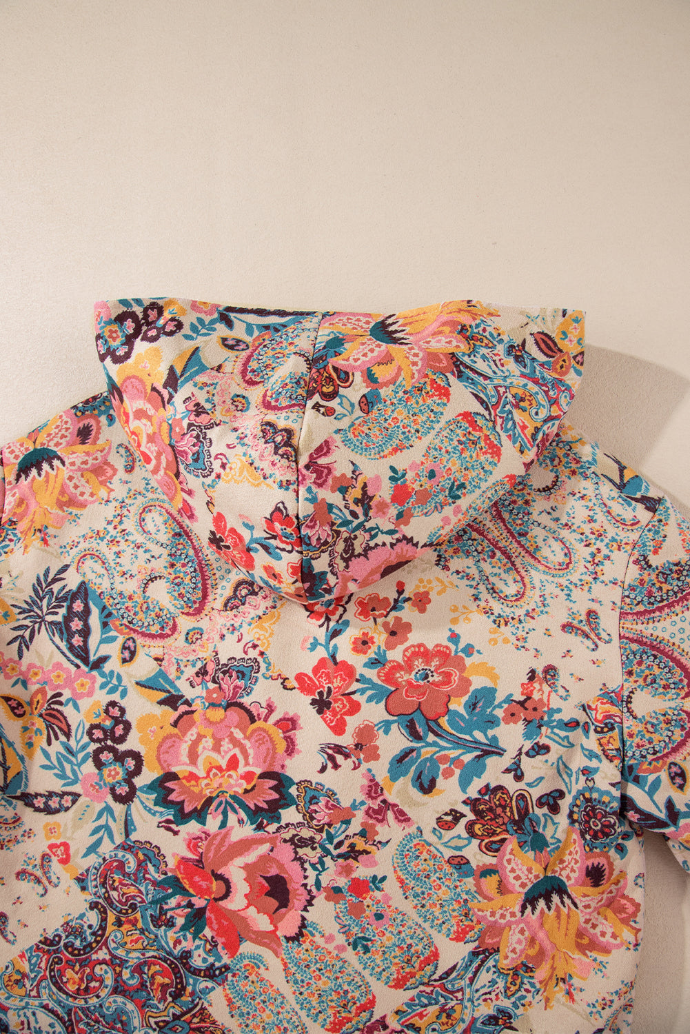 Beige Vintage Paisley Floral Printed Sherpa Lined Hooded Jacket-Chaelisa's New Jammies