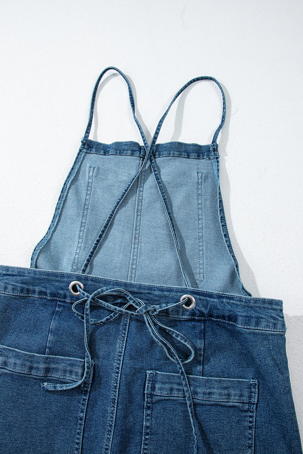 Dusk Blue Adjustable Tie Straps Cropped Wide Leg Denim Overalls-Chaelisa's New Jammies