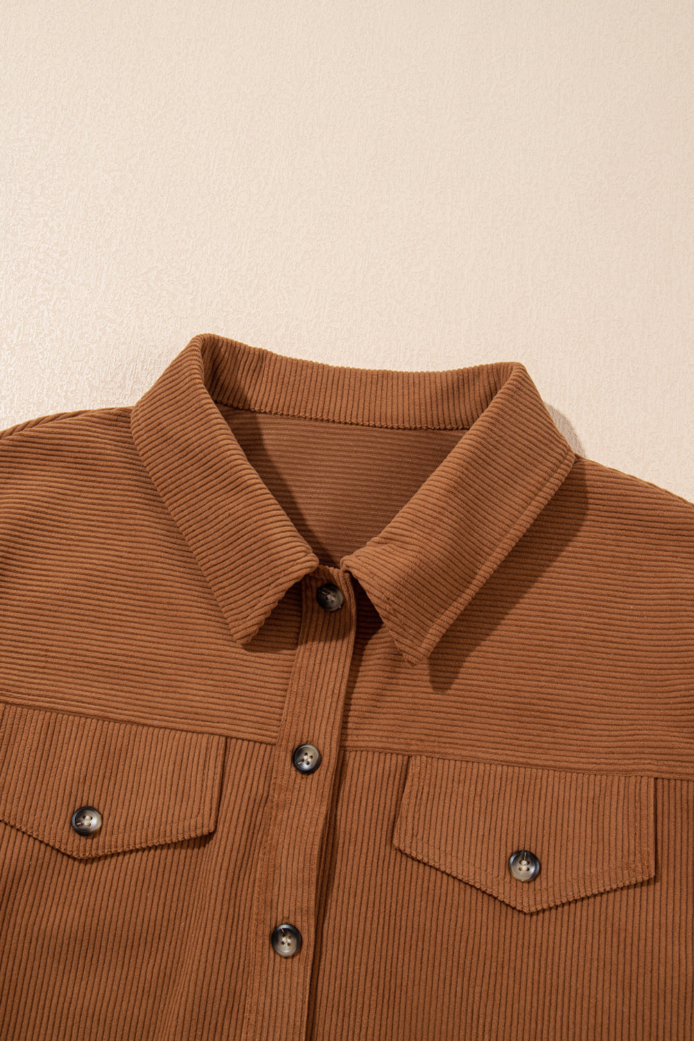 Cinnamon Corduroy Flap Pocket Button Up Round Hem Shacket-Chaelisa's New Jammies