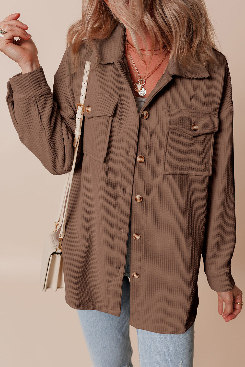 Chestnut Corduroy Flap Pocket Button Up Shacket-Chaelisa's New Jammies