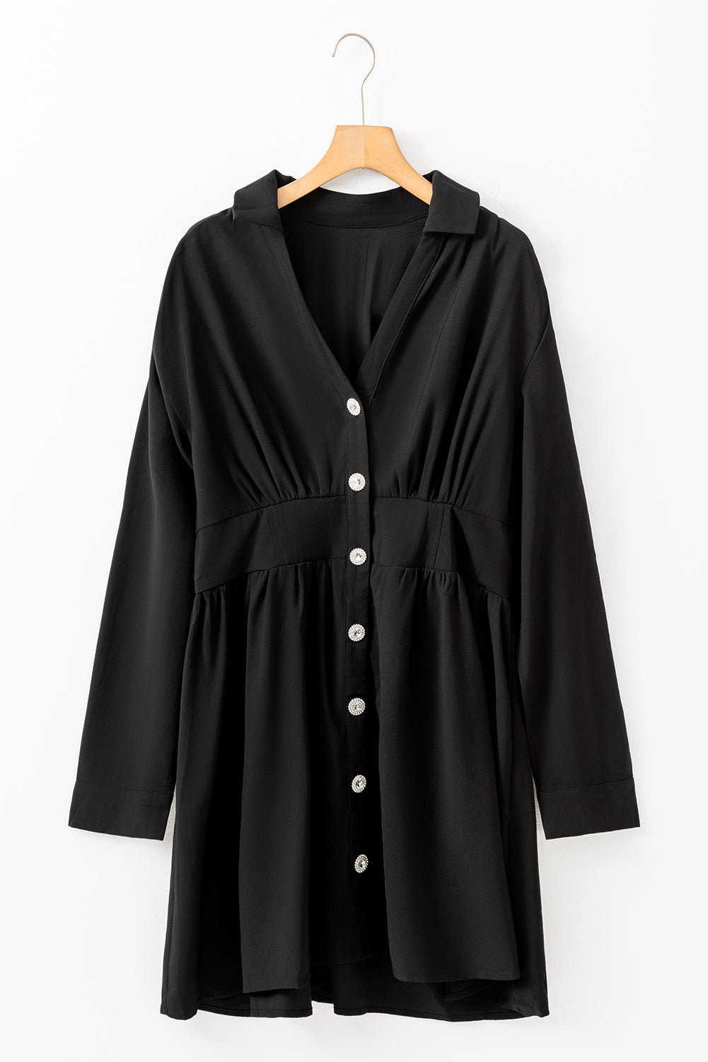 Black Elastic Cinched High Waist Long Sleeve Shirt Mini Dress-Chaelisa's New Jammies