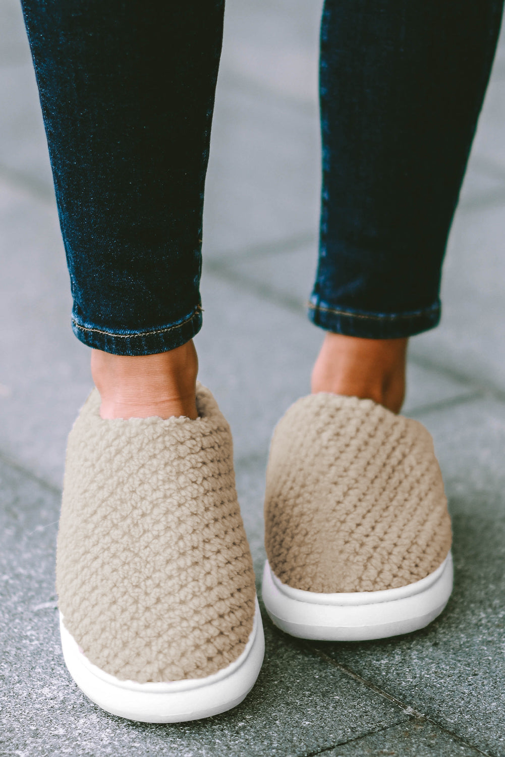 Pale Khaki Two-tone Knitted Warm Homewear Slippers-Chaelisa's New Jammies
