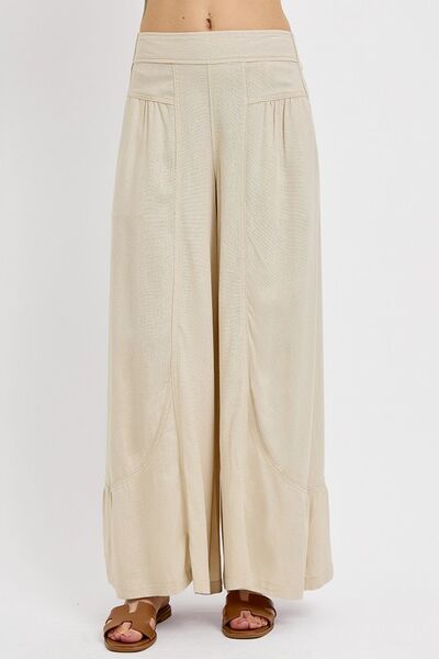 RISEN Shirring Detail Wide Leg Pants-Chaelisa's New Jammies