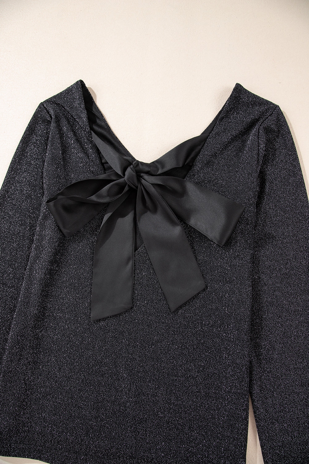 Black Metallic Bowknot Open Back V Neck Top-Chaelisa's New Jammies