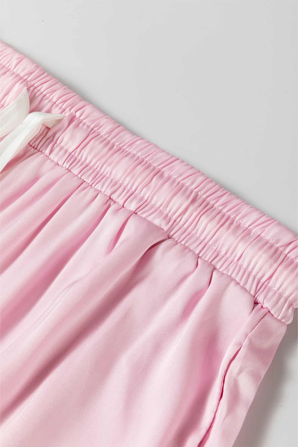 Light Pink Satin Knot Accent Shirt and Ruffled Pants Lounge Set-Chaelisa's New Jammies