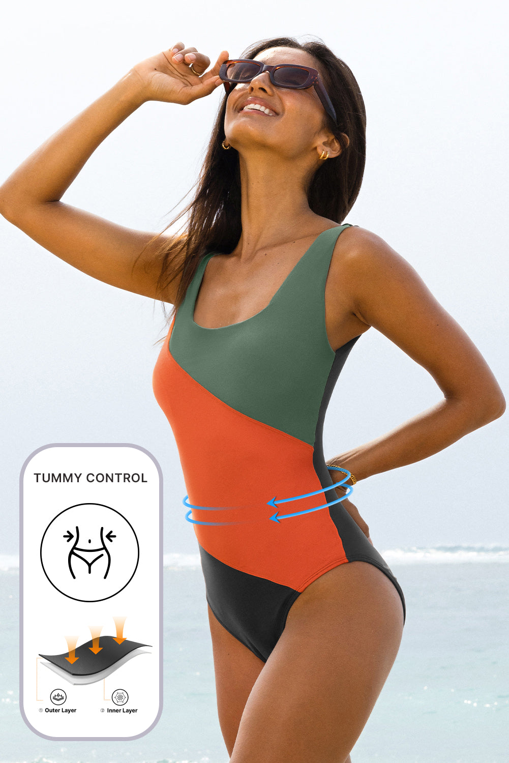 Duffel Green Color Block Padded Square Neck One Piece Swimsuit-Chaelisa's New Jammies