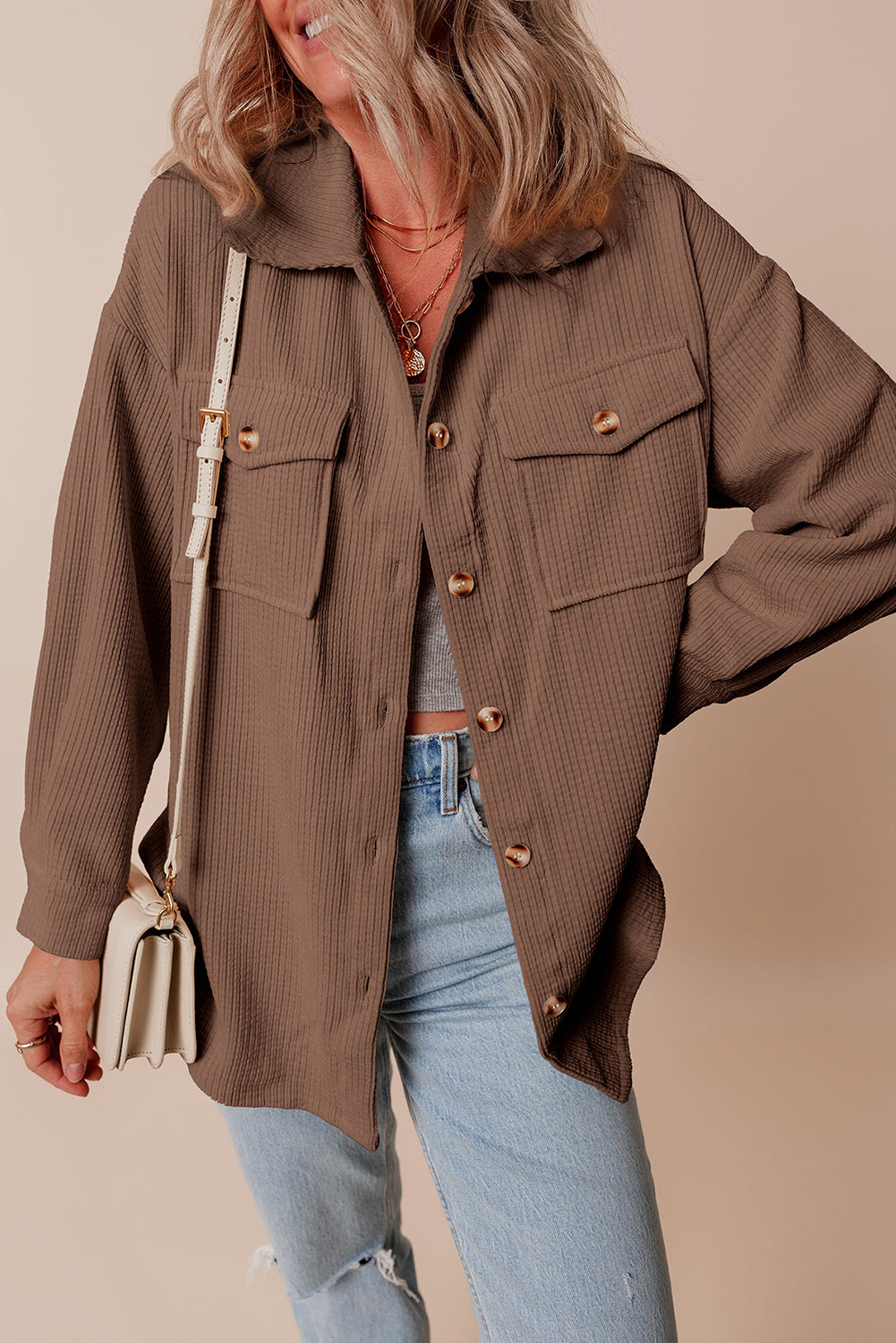 Chestnut Corduroy Flap Pocket Button Up Shacket-Chaelisa's New Jammies