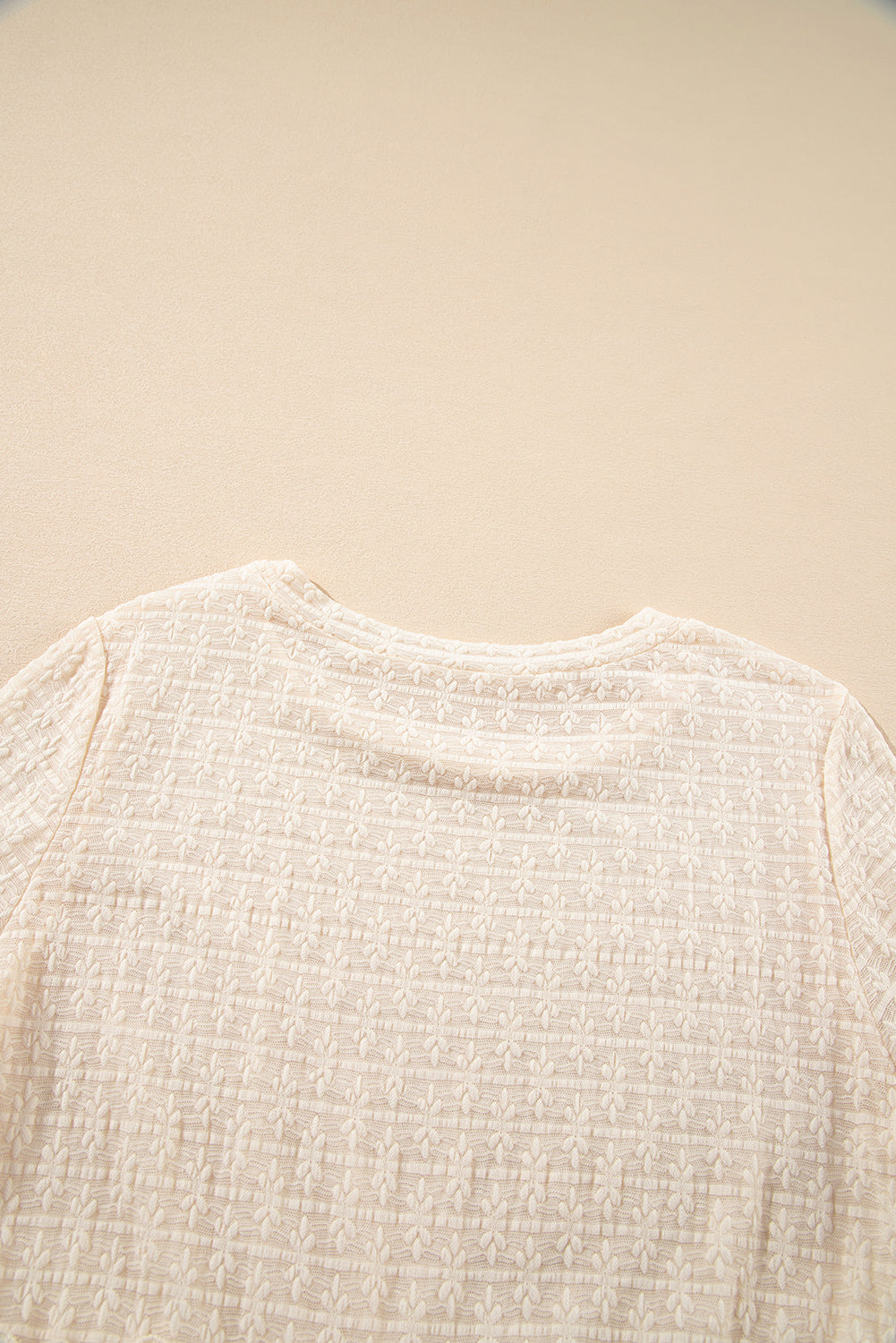 Beige Solid Color Textured Ruffled Short Sleeve Blouse-Chaelisa's New Jammies