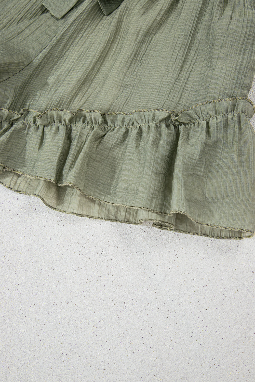 Laurel Green Textured Tie Waist Ruffle Hem Shorts-Chaelisa's New Jammies