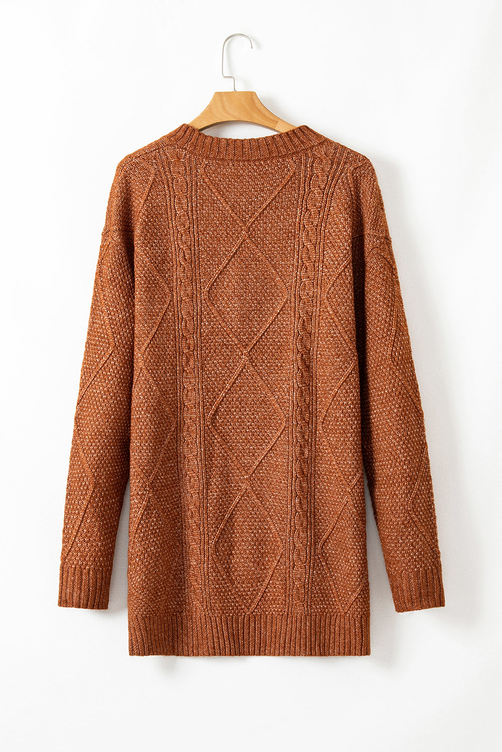Coffee Cable Knit Drop Shoulder Loose Fit Sweater Dress-Chaelisa's New Jammies