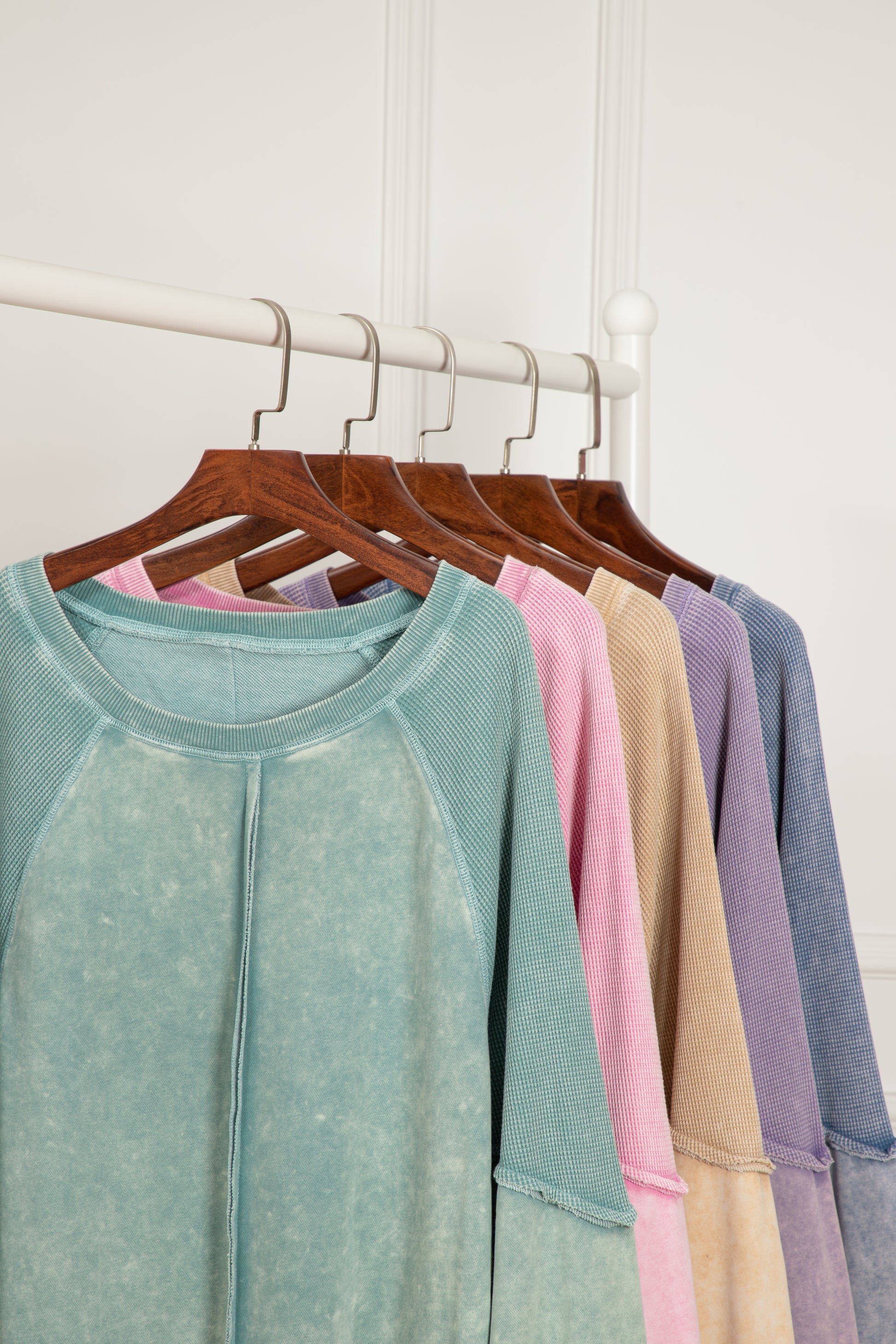 Mineral Blue Solid Waffle Knit Patchwork Raglan Sleeve Sweatshirt-Chaelisa's New Jammies