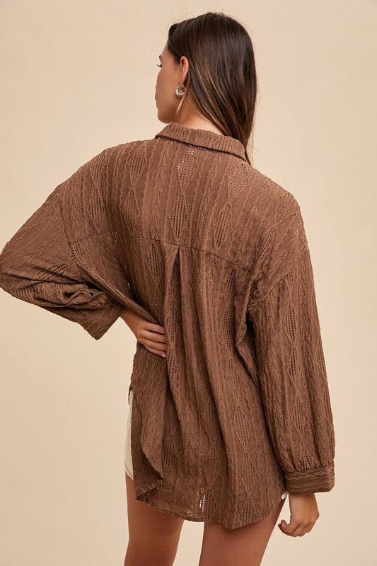 Annie Wear Openwork Button Down Drop Shoulder Shirt-Chaelisa's New Jammies