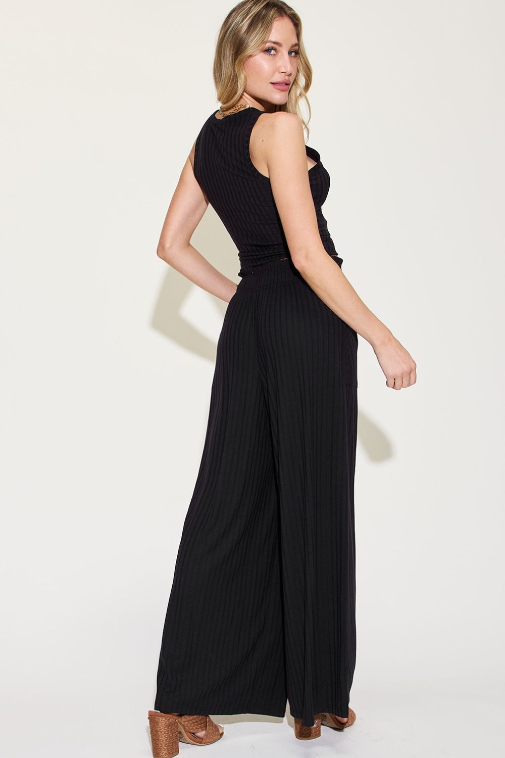 Basic Bae Full Size Ribbed Tank and Wide Leg Pants Set-Chaelisa's New Jammies