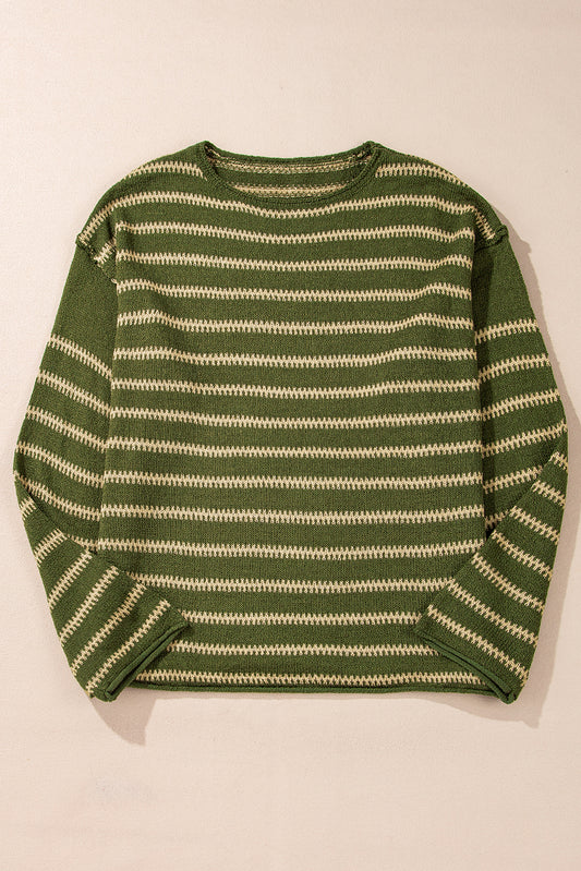 Green Stripe Drop Shoulder Casual Sweater-Chaelisa's New Jammies