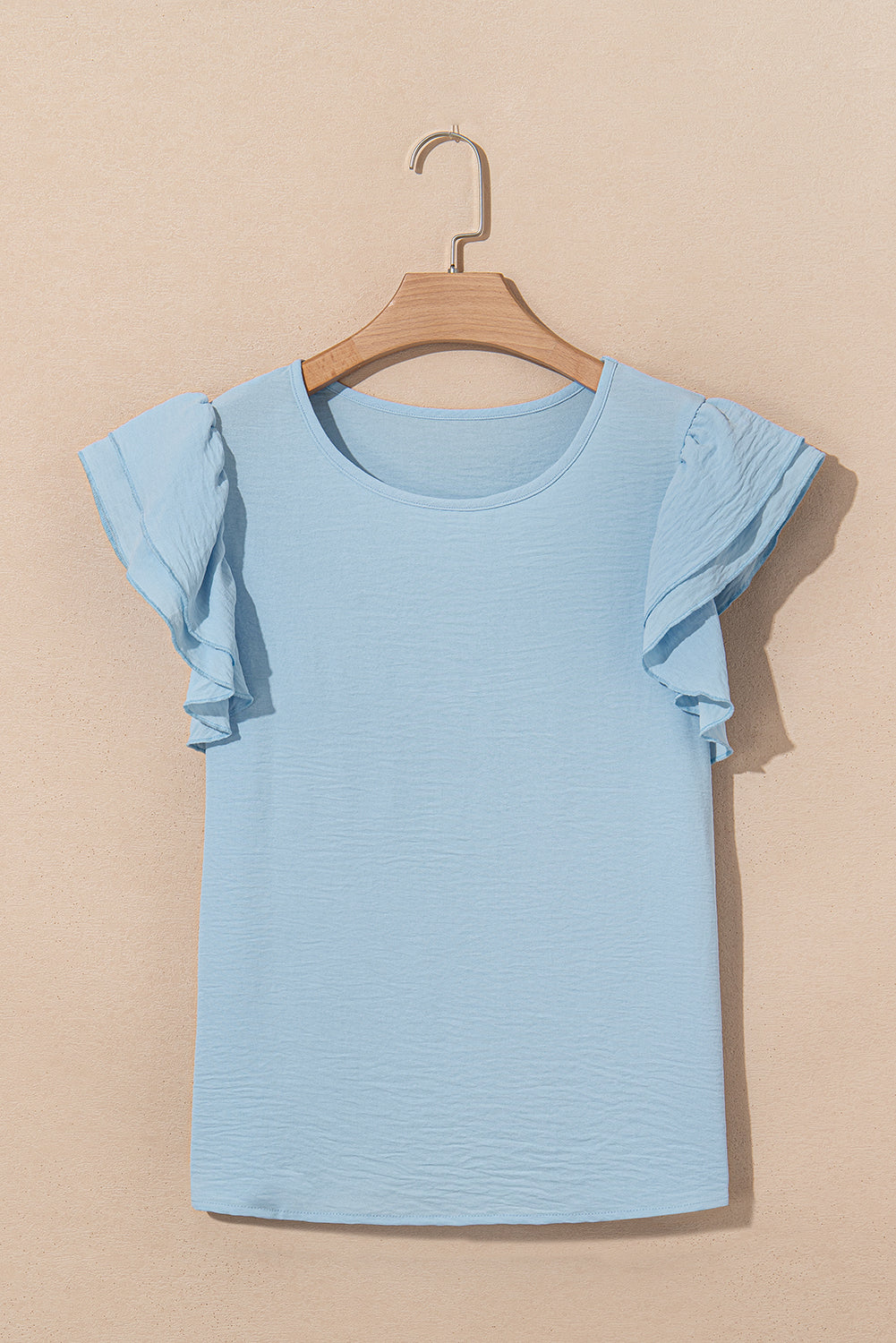 Mist Blue Solid Color Ruffled Short Sleeve Casual Blouse-Chaelisa's New Jammies