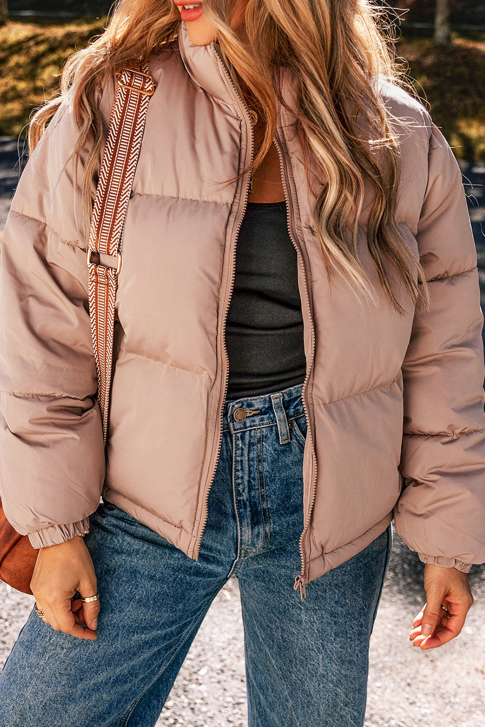 Apricot Pink Full Zipper Quilted Puffer Jacket-Chaelisa's New Jammies