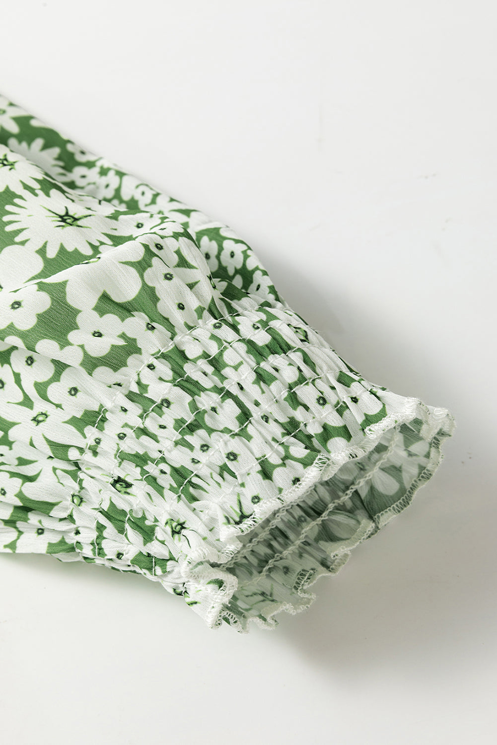 Green Floral Print Square Neck Shirred Waist Tiered Ruffled Mini Dress-Chaelisa's New Jammies