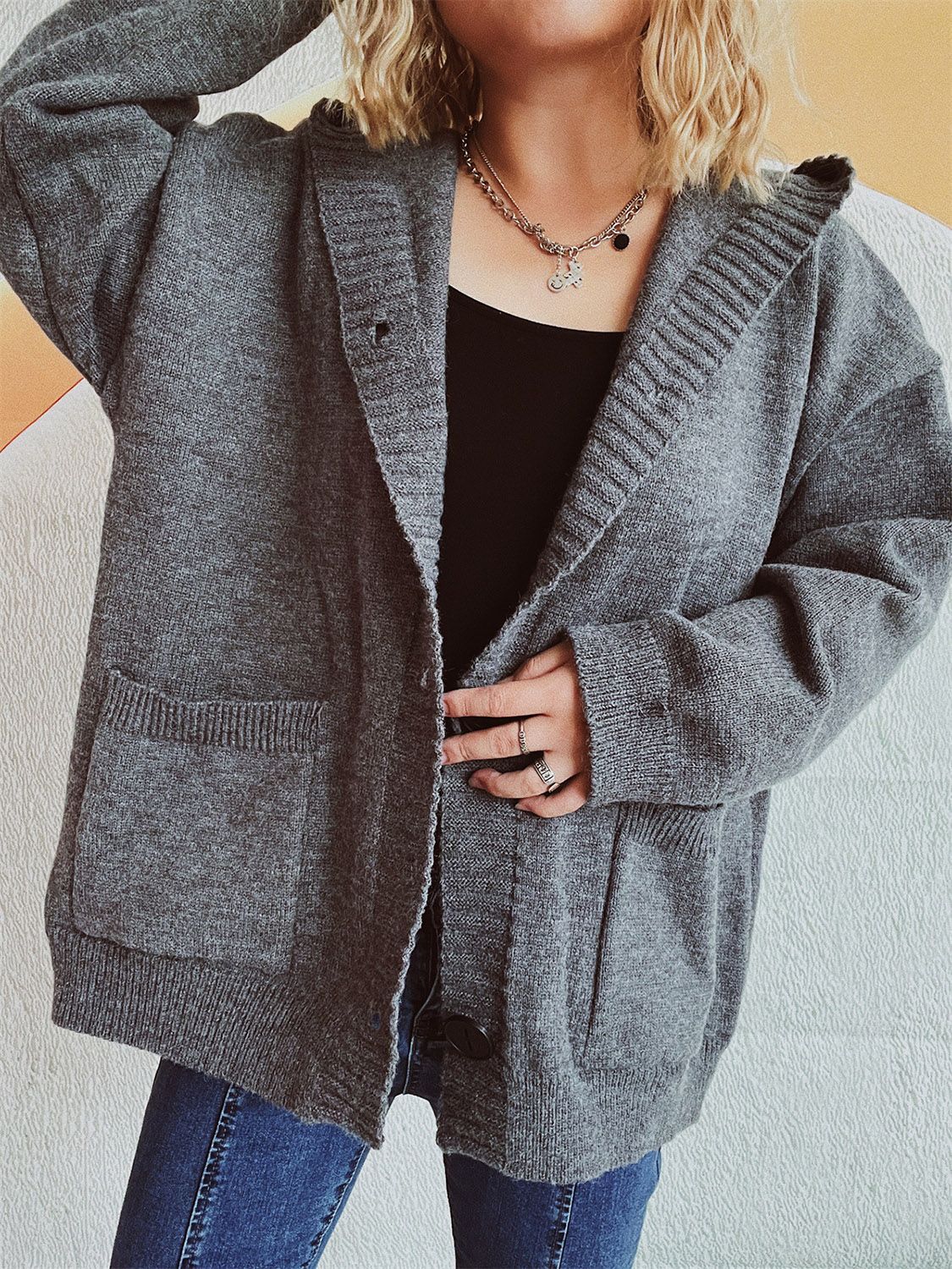 Dropped Shoulder Long Sleeve Hooded Cardigan-Chaelisa's New Jammies