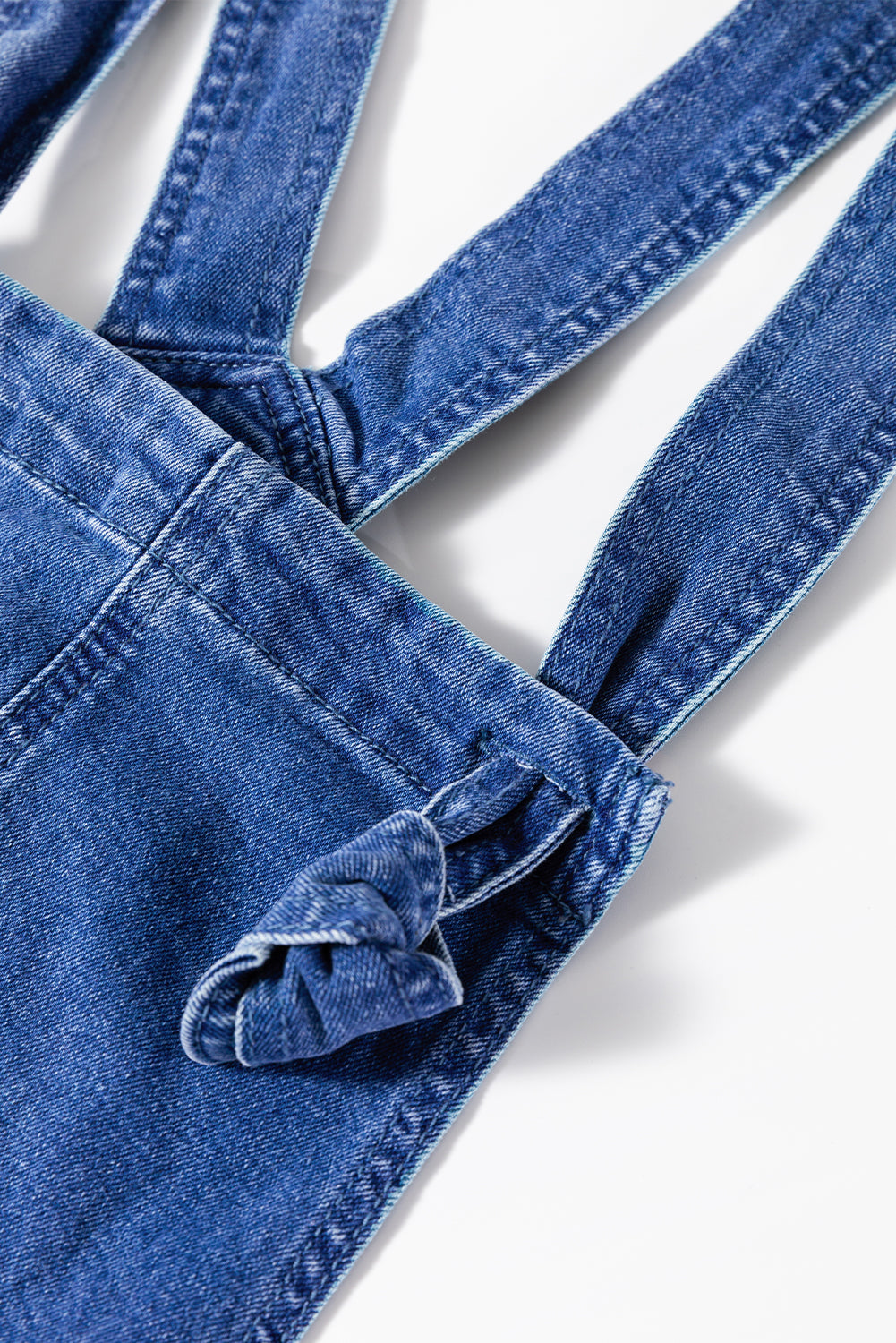 Prussian Blue Mineral Wash Knotted Strap Patched Pocket Wide Leg Denim Overalls-Chaelisa's New Jammies