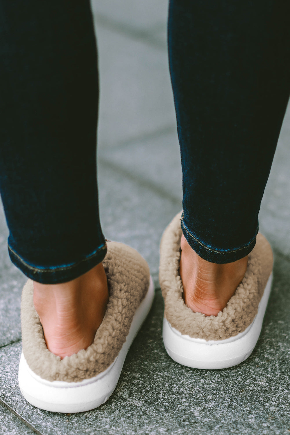 Pale Khaki Two-tone Knitted Warm Homewear Slippers-Chaelisa's New Jammies