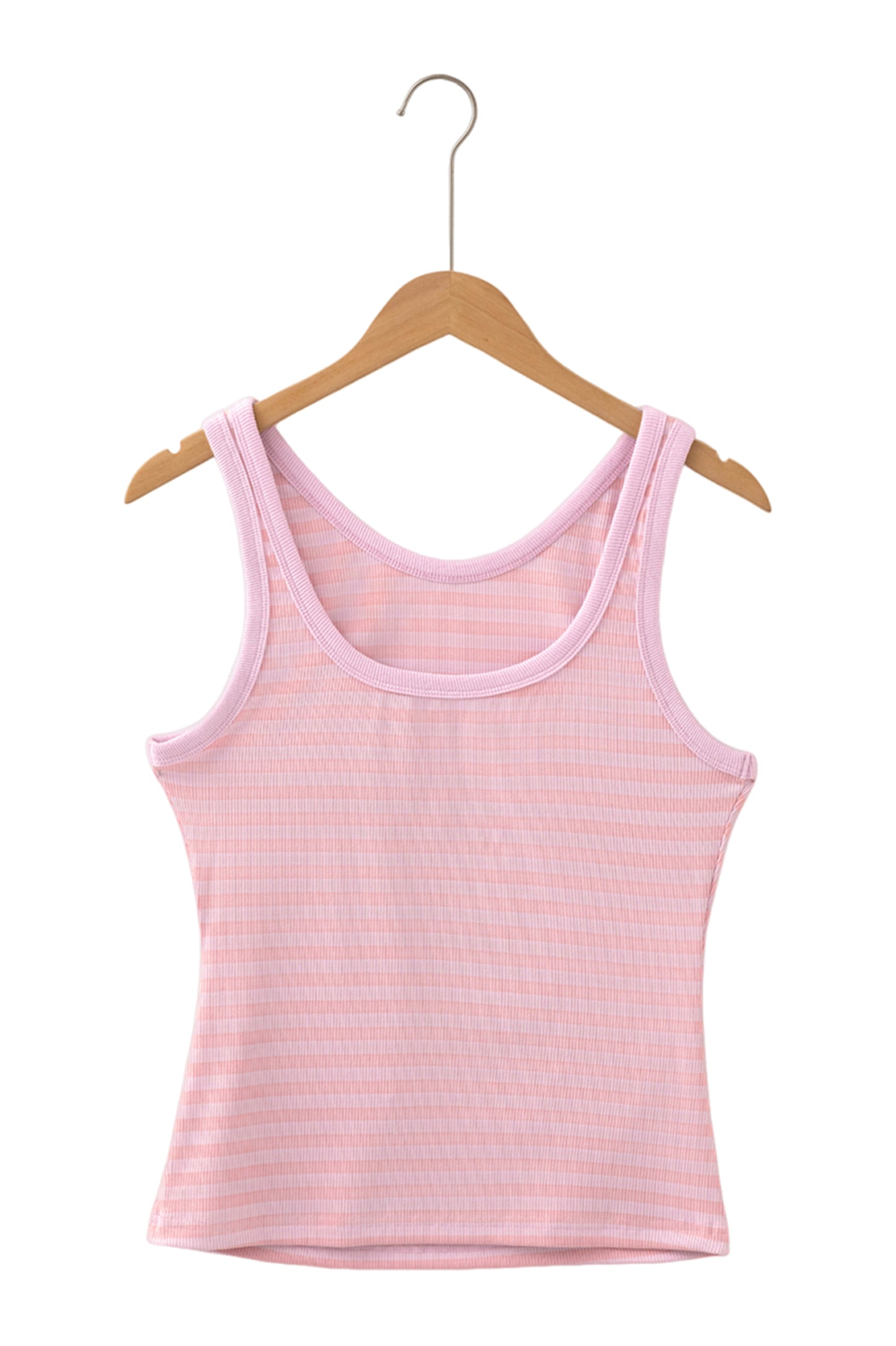 Pink Stripe Ribbed Knit Slim Tank Top