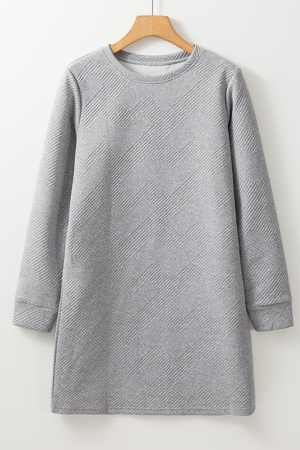 Gray Solid Color Textured Long Sleeve Shift Dress-Chaelisa's New Jammies