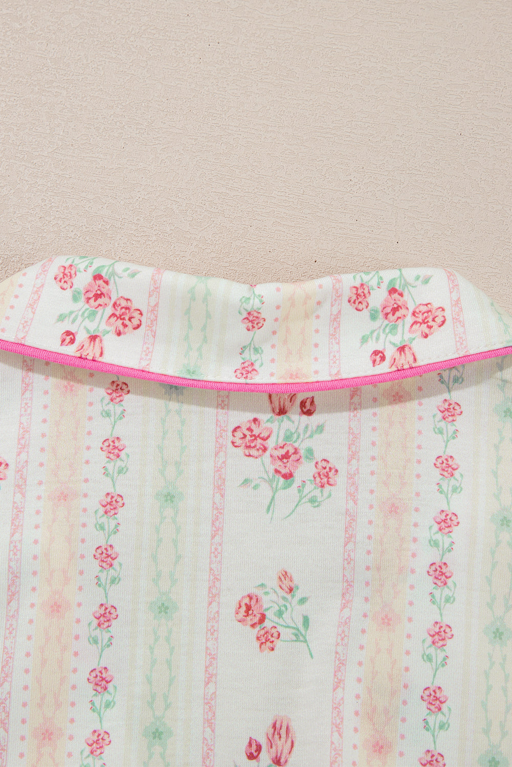 Beige Floral Print Contrast Pipping Short Pajamas Set-Chaelisa's New Jammies