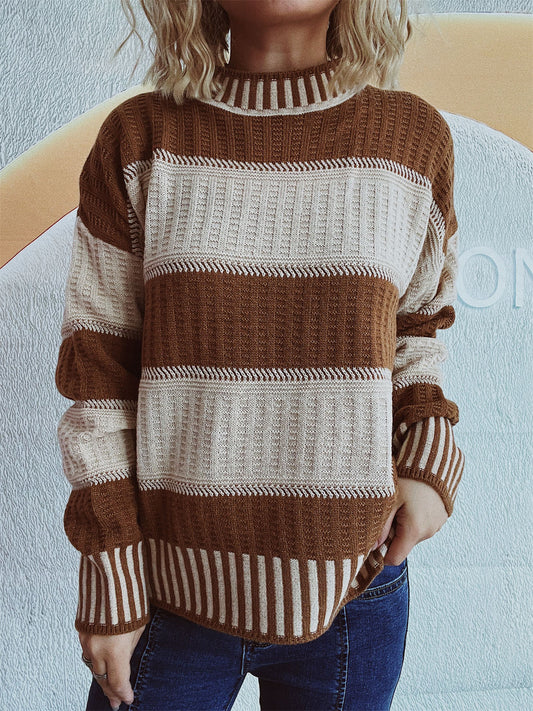 Contrast Round Neck Long Sleeve Sweater-Chaelisa's New Jammies