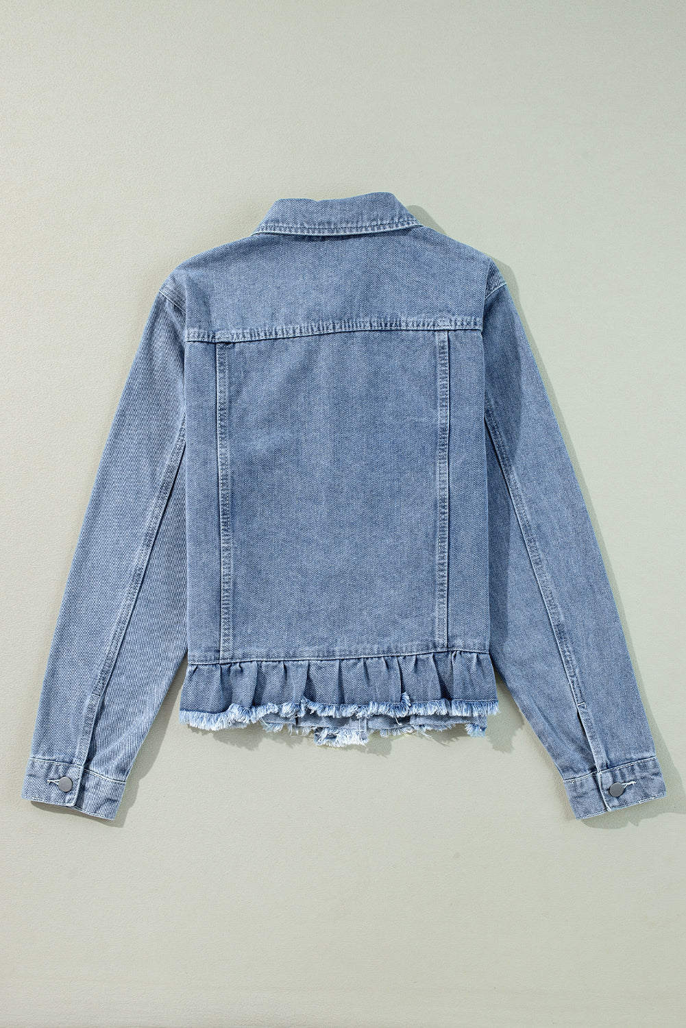 Beau Blue Ruffle Raw Hem Flap Pockets Denim Jacket-Chaelisa's New Jammies