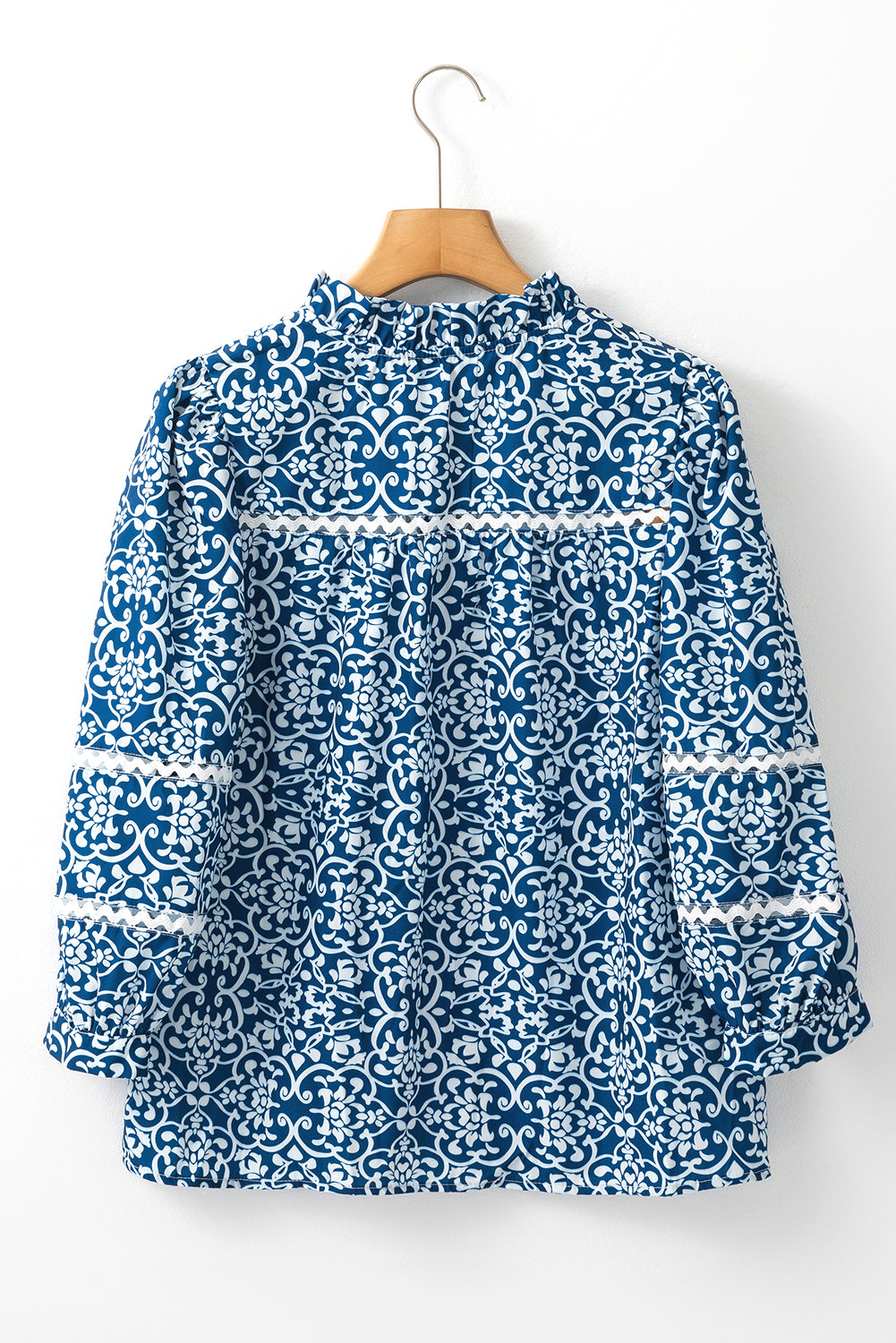 Blue Floral Ric-rac Patchwork Button Loose Fit Shirt-Chaelisa's New Jammies