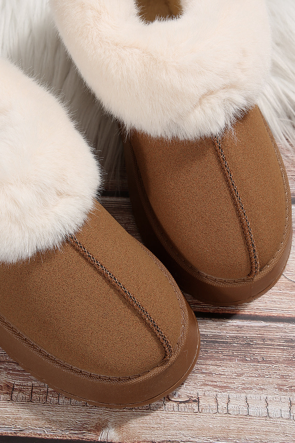 Chestnut Plush Suede Trim Thick Sole Flat Snow Boots-Chaelisa's New Jammies