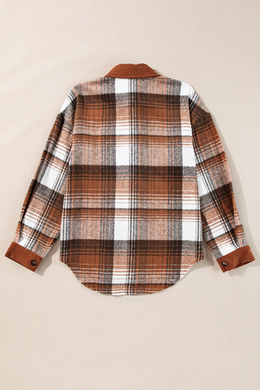 Cinnamon Plaid Corduroy Patchwork Chest Pocket Shacket-Chaelisa's New Jammies