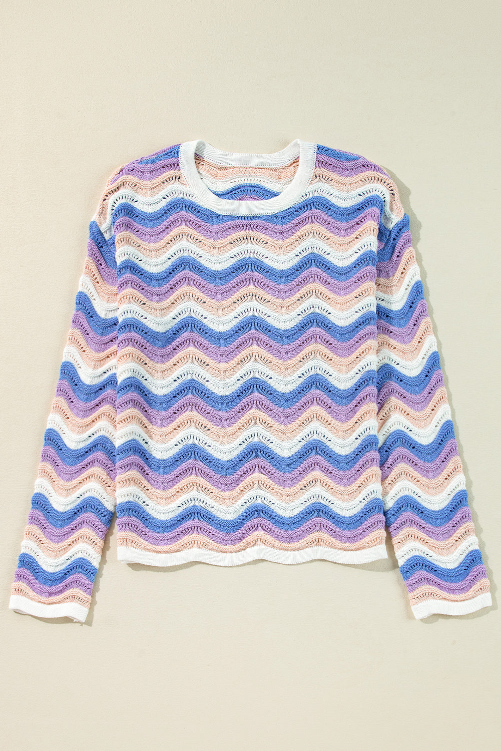 Purple Stripe Wavy Pointelle Knit Drop Shoulder Sweater-Chaelisa's New Jammies