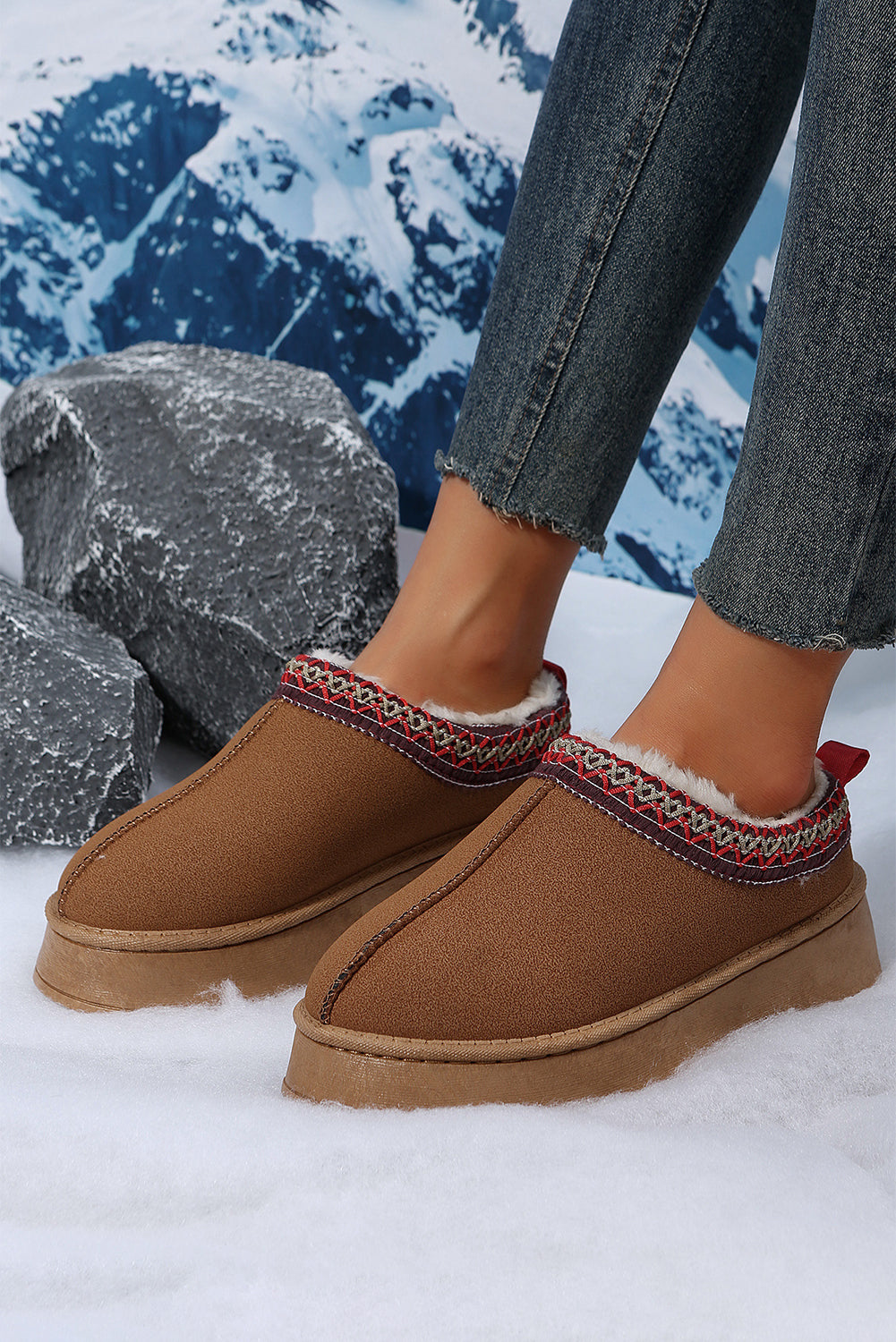 Chestnut Contrast Print Suede Plush Lined Snow Boots-Chaelisa's New Jammies