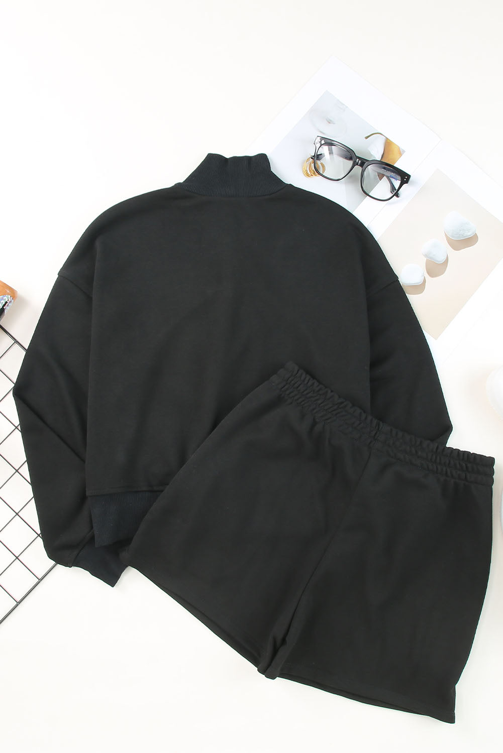 Black Casual High Neck Henley Top and Short Outfit-Chaelisa's New Jammies