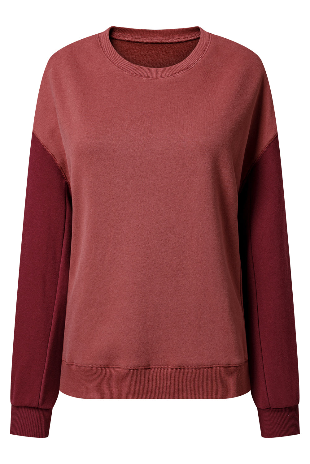 Mineral Red Two Tone Patchwork Drop Shoulder Pullover Sweatshirt-Chaelisa's New Jammies