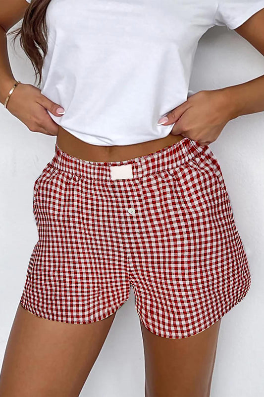 Red Plaid Gingham Printed High Waist Shorts-Chaelisa's New Jammies