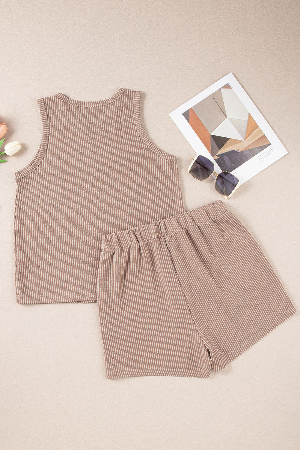 Smoke Gray Corded Sleeveless Top and Pocketed Shorts Set-Chaelisa's New Jammies