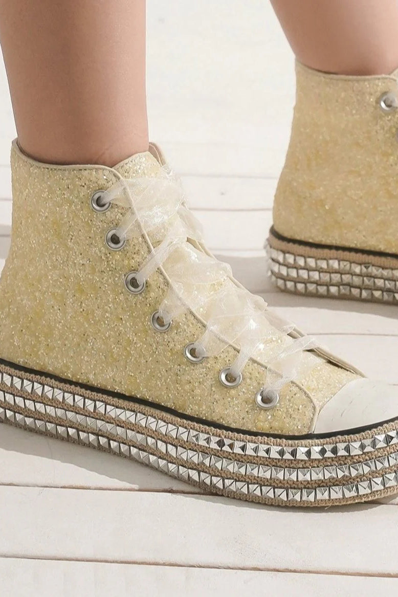 Beast Fashion Glitter Lace-Up Studded Platform Sneakers-Chaelisa's New Jammies