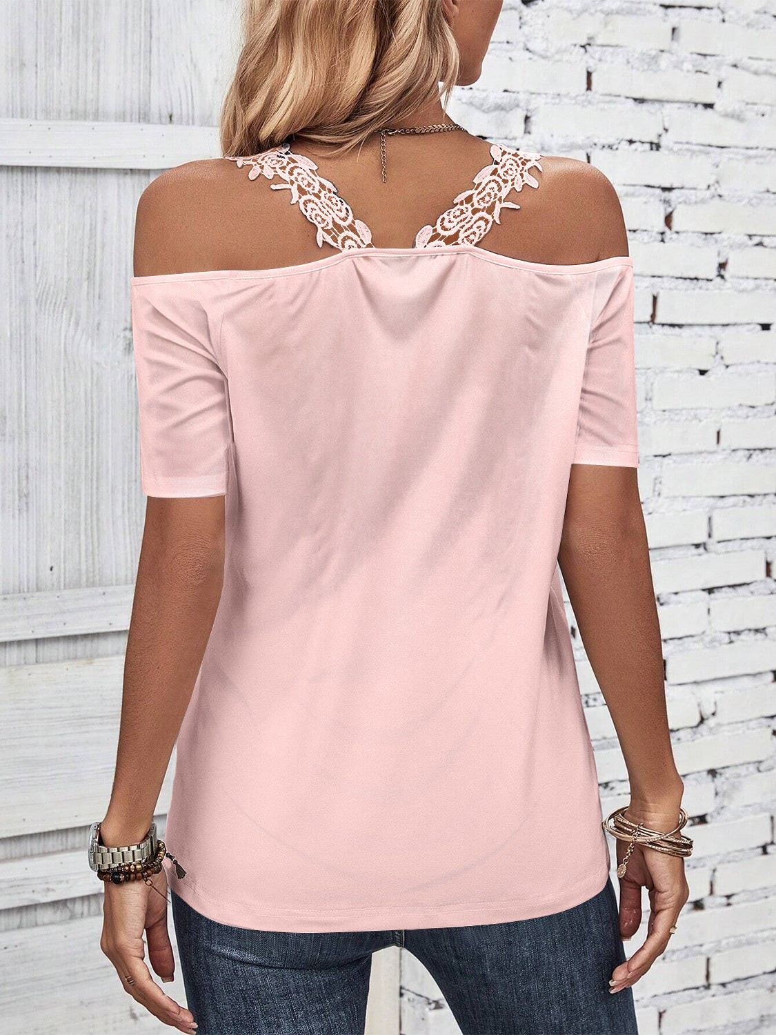 Full Size Lace Detail Short Sleeve T-Shirt-Chaelisa's New Jammies