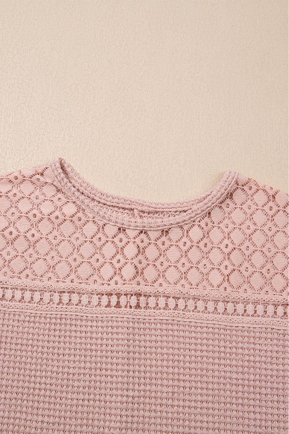 Light Pink Lace Patchwork Waffle Short Sleeve Top-Chaelisa's New Jammies