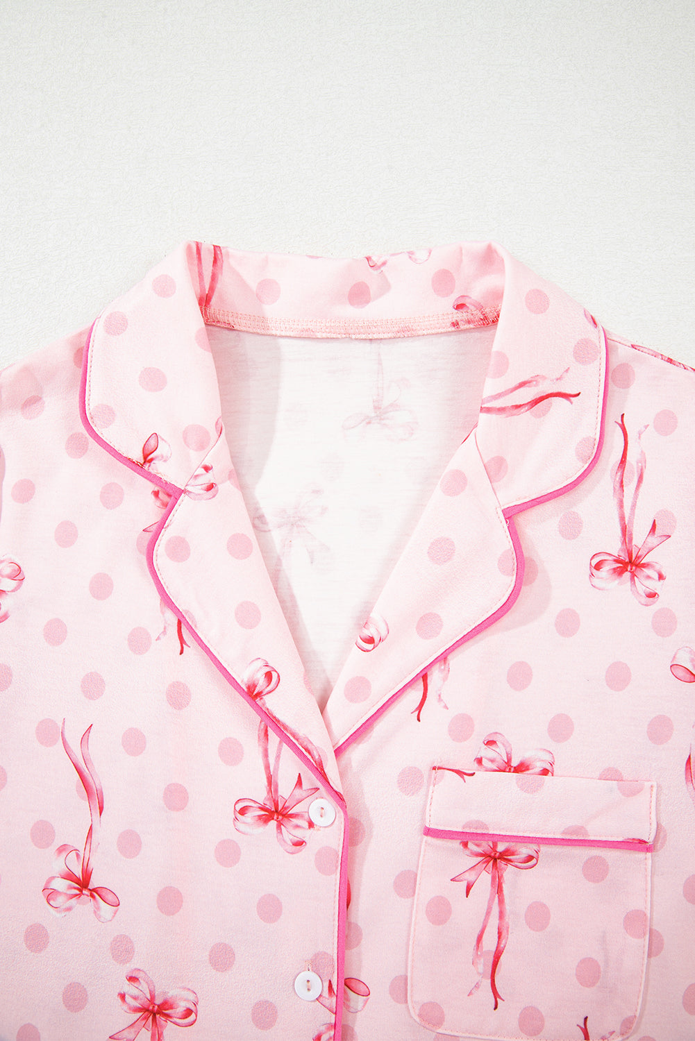 Pink Bow Print Contrast Pipping Short Pajamas Set-Chaelisa's New Jammies