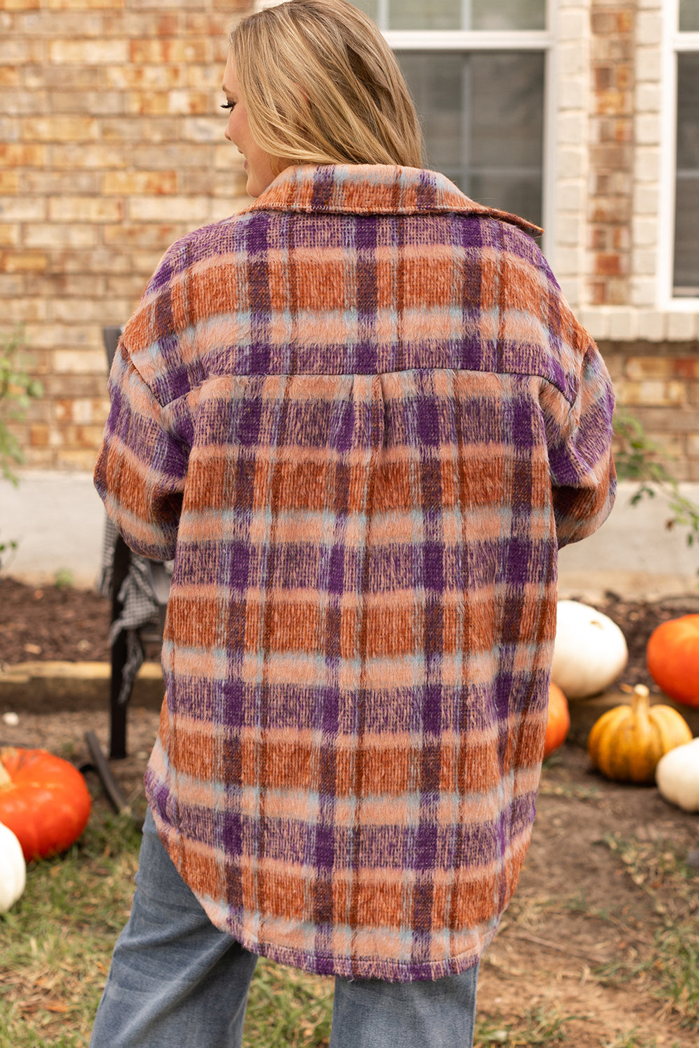 Multicolour Plus Size Plaid Print Collared Button up Jacket-Chaelisa's New Jammies