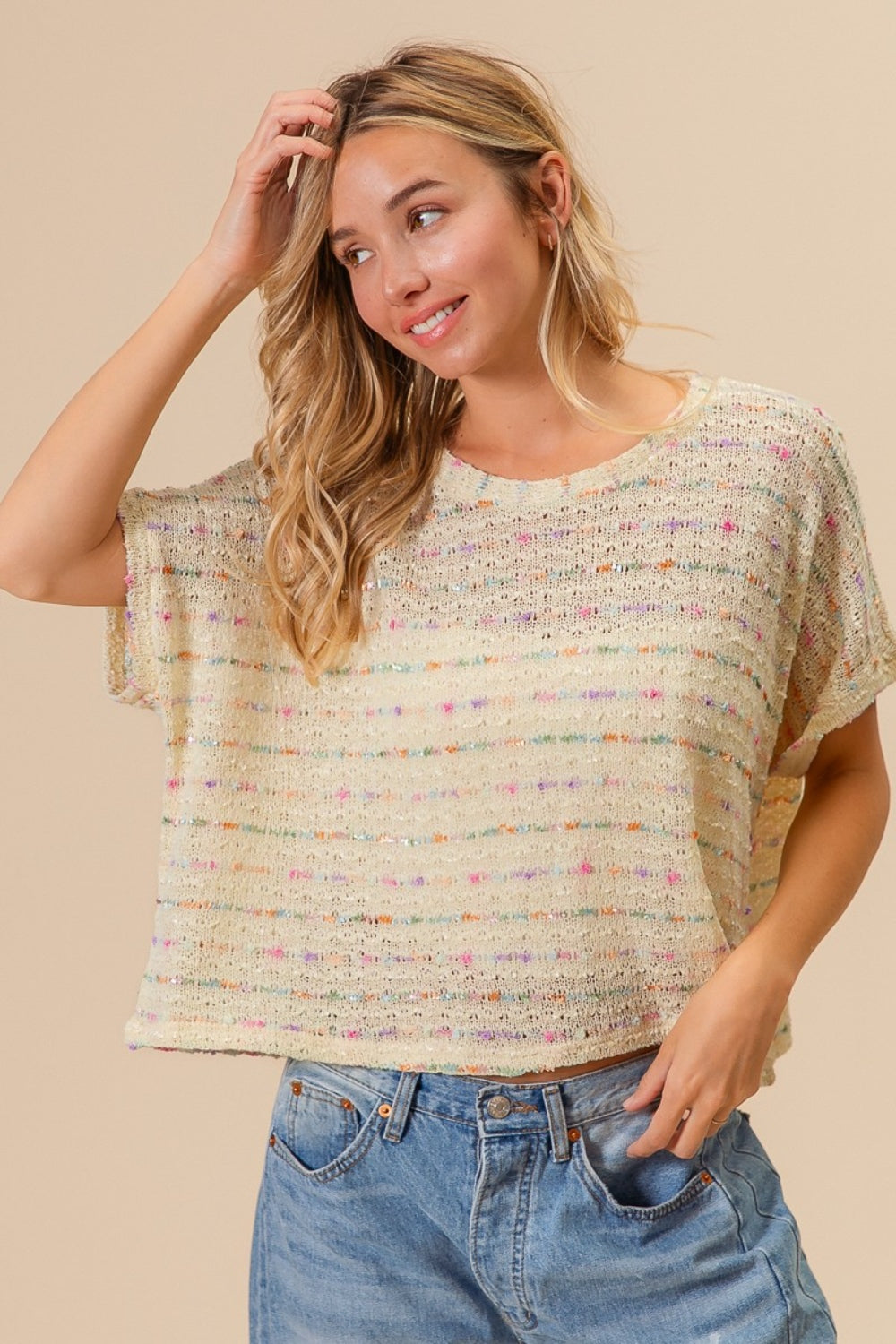 BiBi Striped Popcorn Knit Top-Chaelisa's New Jammies