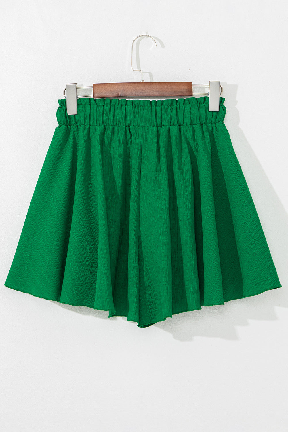 Dark Green Textured Frilled Lace-up High Waist Ruffle Wide Leg Shorts-Chaelisa's New Jammies