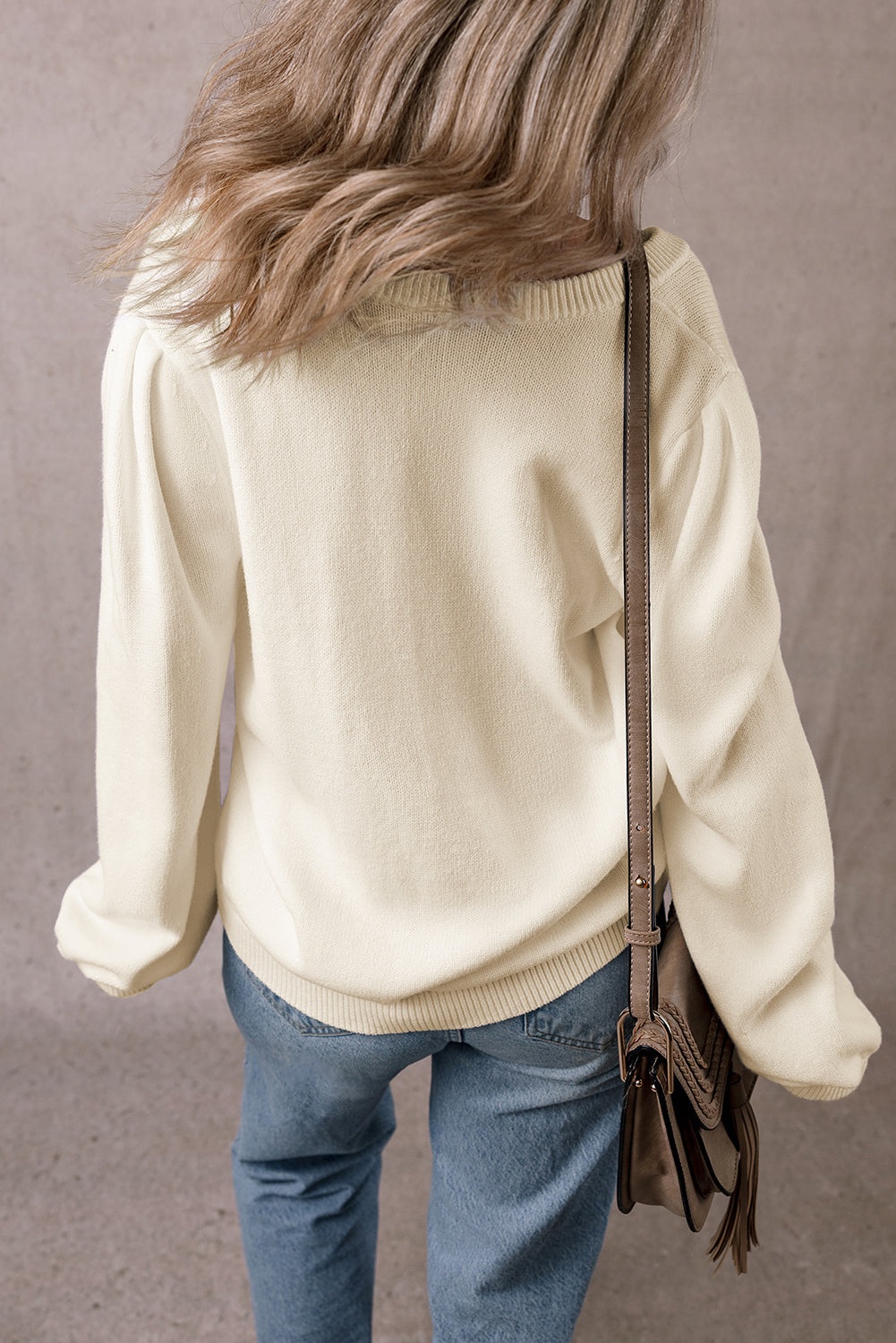 Apricot Pleated Sleeve Hollow Detail Button Sweater Cardigan-Chaelisa's New Jammies