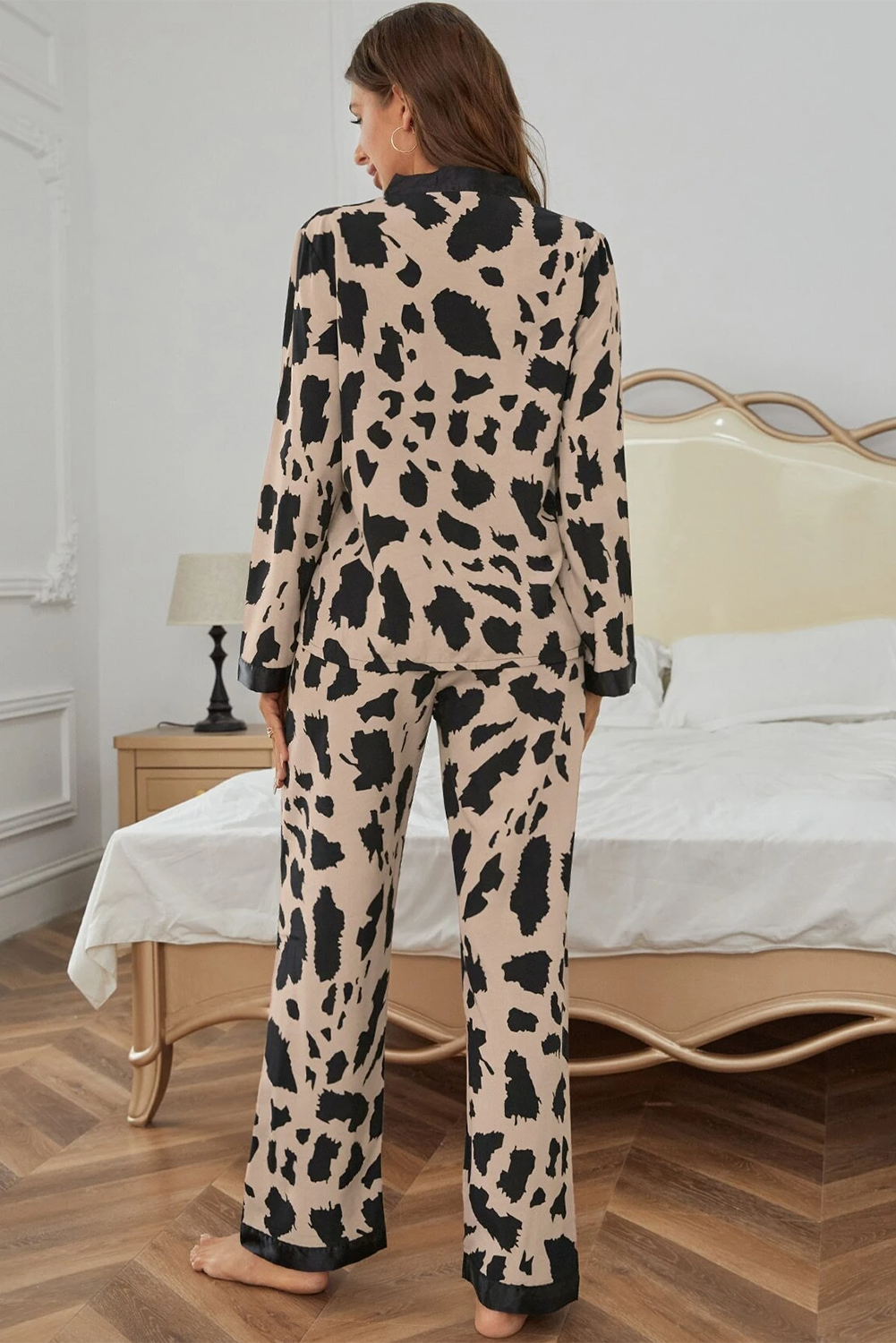 Khaki Cheetah Contrast Trim Loose Fit Two Piece Sleepwear-Chaelisa's New Jammies