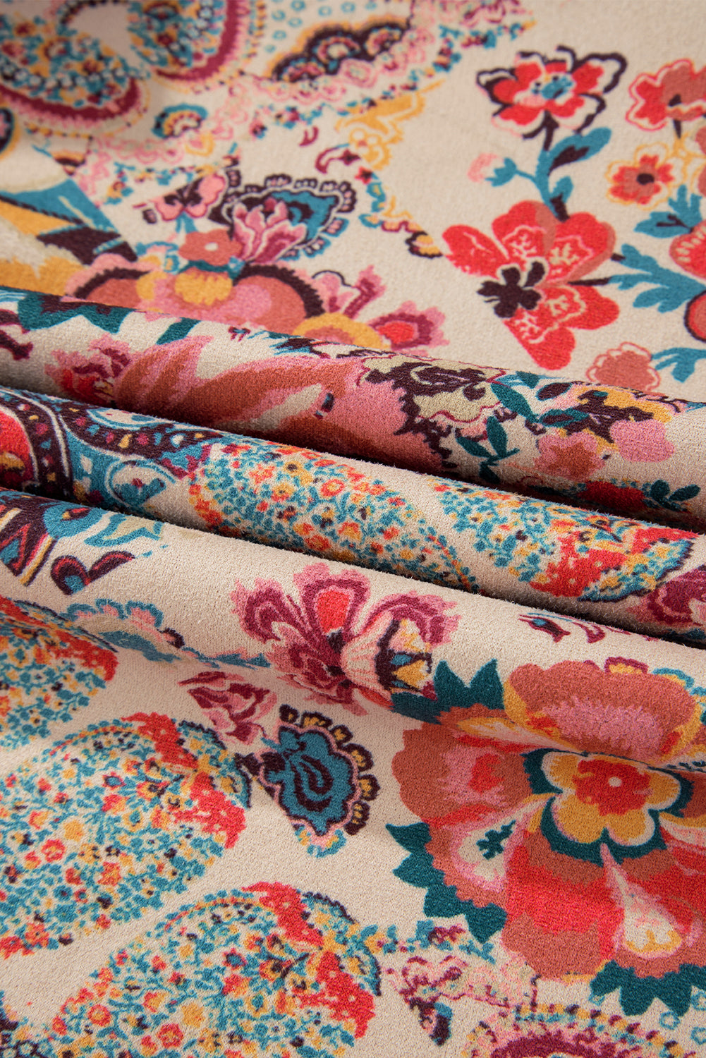Beige Vintage Paisley Floral Printed Sherpa Lined Hooded Jacket-Chaelisa's New Jammies