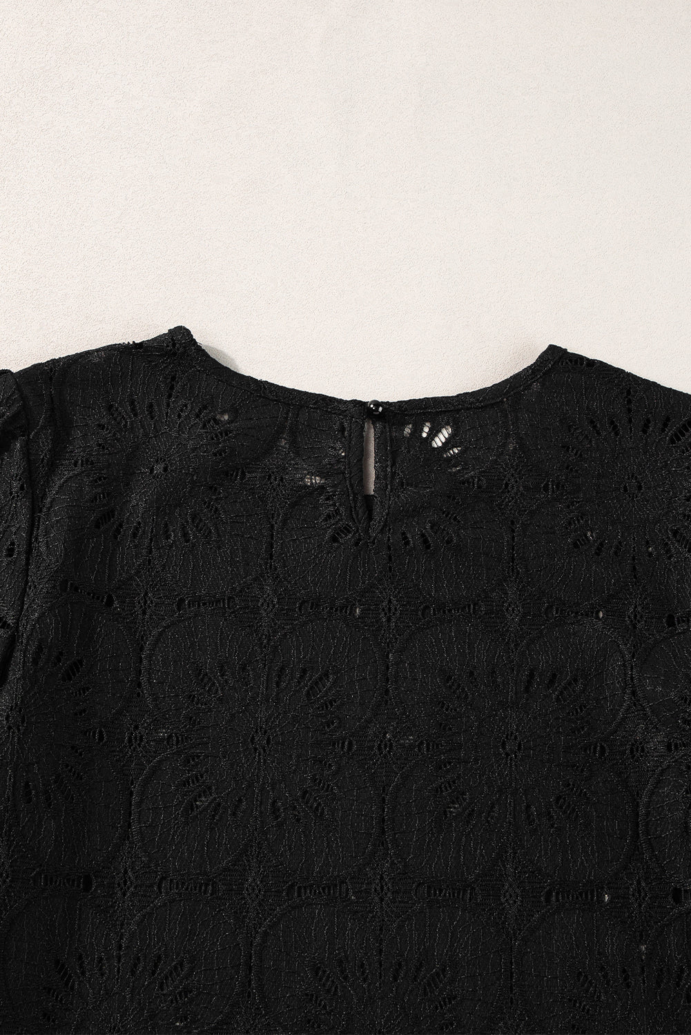 Black Flower Eyelet Jacquard Keyhole Flounce Sleeve Top-Chaelisa's New Jammies
