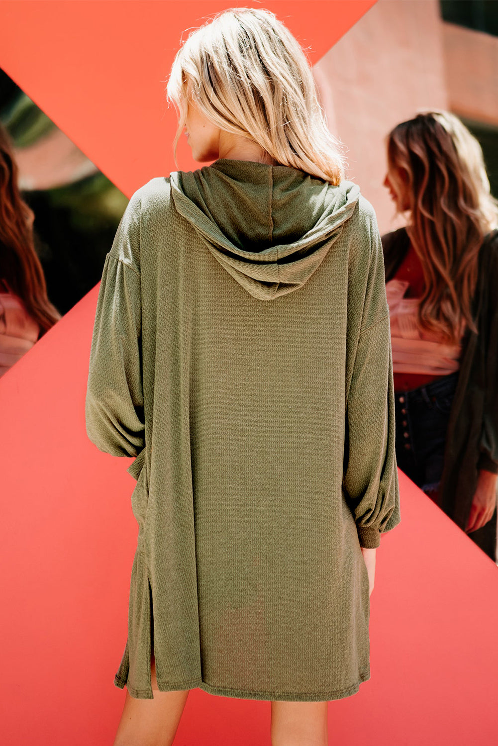 Guacamole Green Hooded Side Split Open Kimono with Pocket-Chaelisa's New Jammies